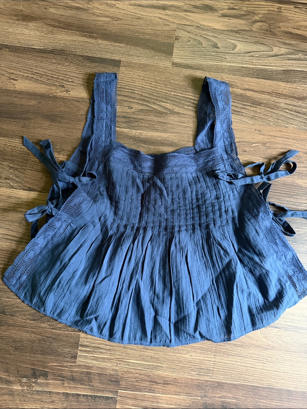 American Eagle Outfitters Navy Blue Smocked Tie-Side Tank